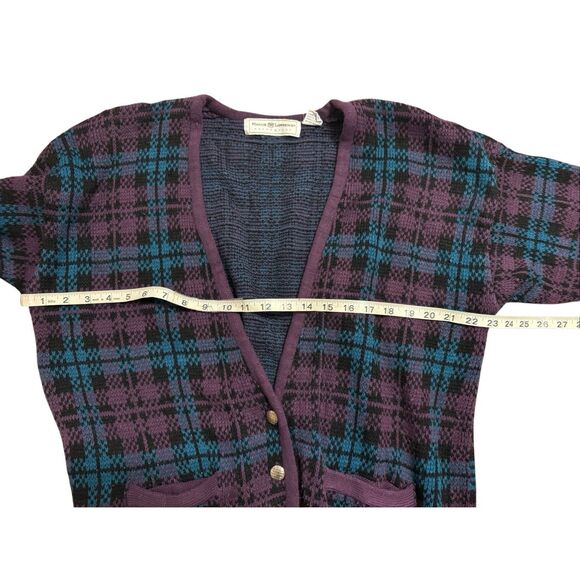 Vintage Maggie Lawrence Plaid Acrylic Purple Sweater Cardigan Oversized Small - Picture 12 of 13